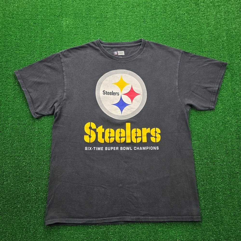 Pittsburgh Steelers NFL Team Six-Time Super Bowl Champions Tshirt Mens Large